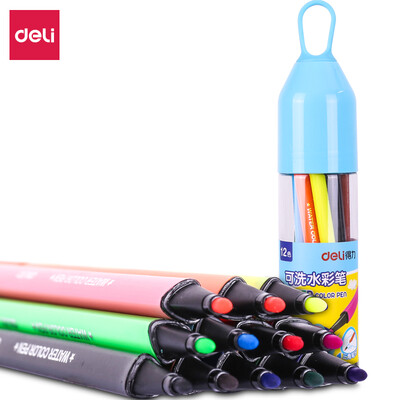 

Deli deli 12 color easy to wash triangle student watercolor pen blue 70693