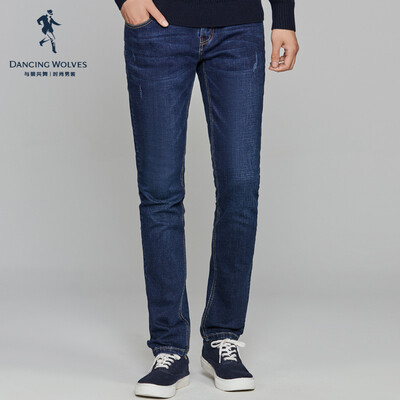 

Dancing with wolves DANCING WOLVES jeans mens 2018 autumn new micro-elastic waist washed denim long pants 66095141540 102 dark blue 36