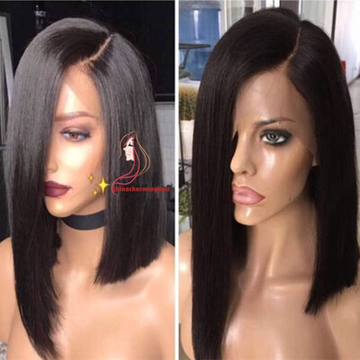 

Lace Front Wigs for Black Women 150 Density Brazilian Virgin Human Hair Weaves Straight Bob Medium Cap Side Part Bob Bellahair