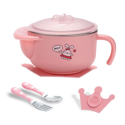 

LIULAI baby insulation bowl water injection childrens tableware bowl spoon set suction cup bowl stainless steel food supplement spoon fork lunch box anti-fall bowl LB7511 powder