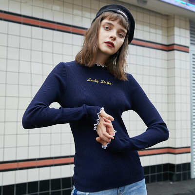 

PASS Tide brand 2018 new autumn simple letter set head hair sweater female Slim was thin knit pullover jacket tide 68303PA23011 Tibetan blue