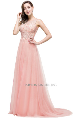 

Scoop Neck Lace Long Evening Dresses Tulle Applique Robe De Soiree Floor Length Formal Gowns Prom Party Dresses