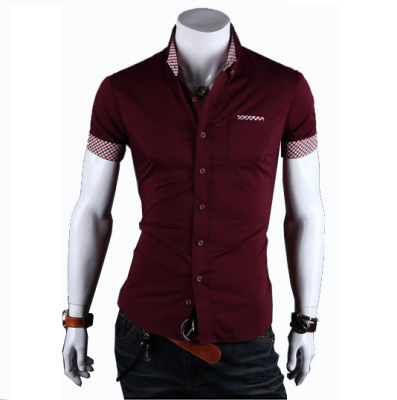 

Summer Casual Shirt Mens Dress Shirts Male Solid Color Metal Bag Buckle Short Sleeve Shirt