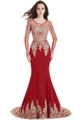 

Crystals Beaded Lace Mermaid Prom Dress ｜ Appliques Long Sleeves Evening Gown