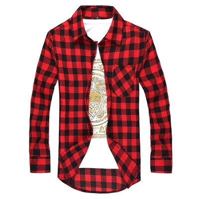 

Fashion Spring Brand Mens Casual Plaid Shirts Long Sleeve Red&Black Checked Shirt Slim Fit Flannel Shirts for Men T-Shirt