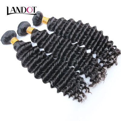 

10A Unprocessed Peruvian Deep Wave Curly Virgin Human Hair Weaves 4 Bundles Natural Black Can Bleach Blonde 613 Color 2 Year Life