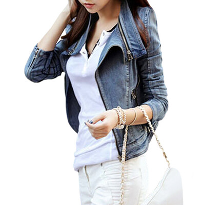 

CT&HF Women Personality Handsome Cowboy Coat Women Leisure Fashion Pure Color Coat Korean Temperament Sweet Pure Cotton Coat