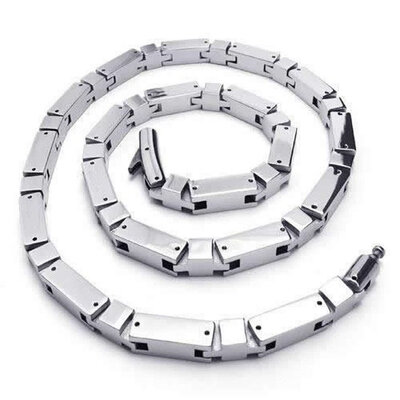 

Hpolw Find Jewelry Heavy Men Stainless Steel 925 Sterling Silver Necklace Link with Spring buckle simple geometric designs Chain