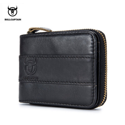 

BULLCAPTAIN 2018 New Arrival Mens Wallet Cowhide Coin Purse Slim RFID Carteira Designer Brand Wallet clutch leather wallet 025