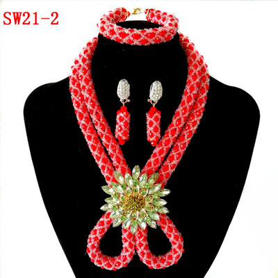 

African Wedding Jewelry Sets Red Nigerian Necklace Sets For Women 2 Rows Crystal Bridal Beads Jewelry Set Free Shipping