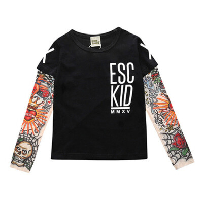 

2018 Boy Clothes Cotton T-shirt Long Sleeve Children Tee Shirts Novelty Tattoo Sleeve Baby Girl Tops Spring&autumn KidsTop