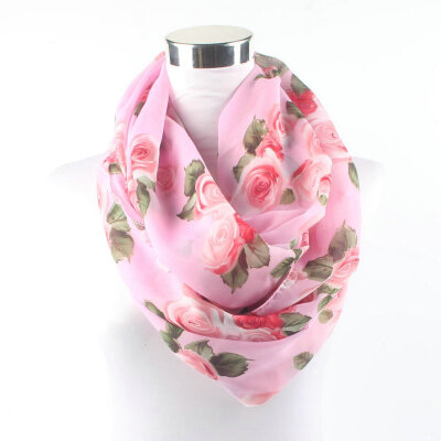 

Guttavalli Women Fashion Rose Flowers Ring Chiffon Shawl Summer Female Chevron Skinny Loop Scarf Bohemia Leaf Infinity Scarves