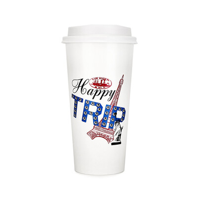 

OTOR 465ml560ml Paper Cup Disposable Tableware For Summer Icy Beverages Cold&Hot Tea Milk Coffee Happy Trip 100pcs
