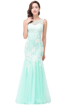 

Babyonlinedress Mermaid Chiffon Elegant Scoop Appliques Pink Prom Evening Dresses