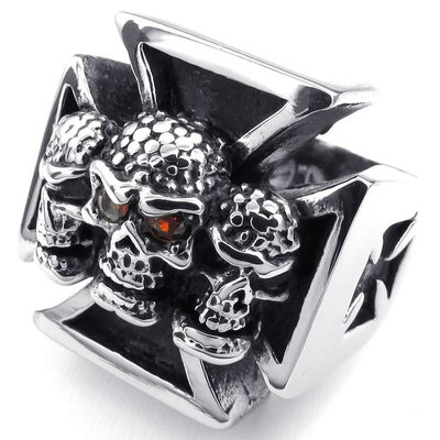 

Hpolw Mens Cubic Zirconia silver&black Stainless Steel skullskeleton men Ring&Gothic Skull Cross rubiescrystal ring