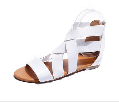 

UniqueFashion Women Summer Fashion Elastic Ankle Strap Open -Toe Flat Sandals Shoes