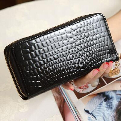 

2018 High Quality Black Purse Women Leather Purses Wallets Luxury Brand Wallet Double Zipper Day Clutch Coin Card Bag LB203