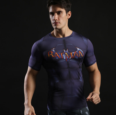 

Summer Mens Fashion Compression T shirts Tights Long Sleeve Training Workout Round Necks 3D Superman Fitness Tee Shirts