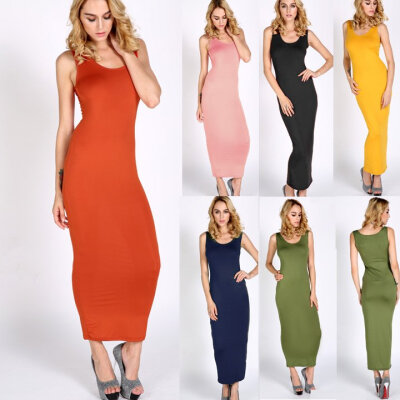 

Solid Long Tank Maxi Dress Full Casual Sundress Spandex