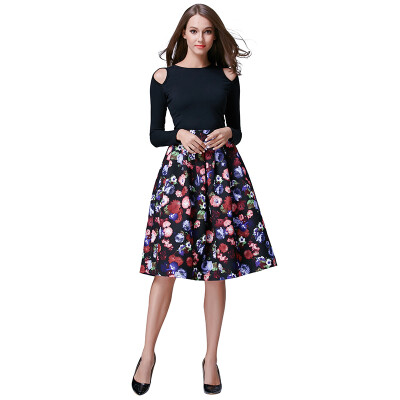 

POPBASIC Womens High Elastic Waist Flare Pleated A-line Midi Skirt