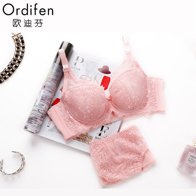 

Ou Difen Lady Bra Sexy Lace Side V Gathering 34 Thin Cup Adjust Widening Underwear Bra XB5308 Pink Rose 85D