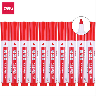 

Deli deli can add large capacity erasable whiteboard pen round head red 10 box S519