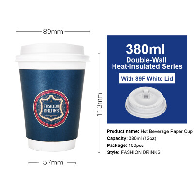 

OTOR 240ml380ml470ml Paper Cups Two Layers Heat-Insulated Disposable Cup with Cover for Coffee&Beverages 100pcs