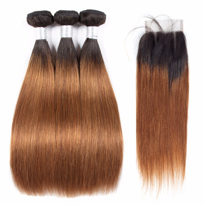 

HCDIVA Hair Ombre Brazilian Hair Straight Ombre Bundles With Closure 3 Ombre Human Hair Bundles With Closure Virgin T1B30