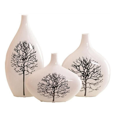 

3 Pcs Living Room Flower Vases Set Modern Simple Tree Pattern Ceramic Flower Bottles