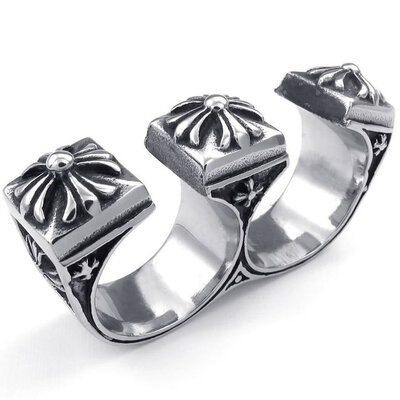 

Hpolw Brand New Hot SellingMens Stainless Steel deft design Two Finger Punk Rings High Quality JewelryBlack&Silver