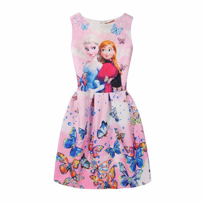 

Summer Girls Dress Anna Elsa Dress Party Vestidos Teenagers Butterfly Print Princess Dress for Girls Elza Baby Girl Clothes