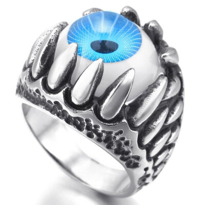 

Hpolw Mens Stainless Steel Ring Silver Black Blue White Skull Dragon Claw Evil Devil Eye Gothic Biker