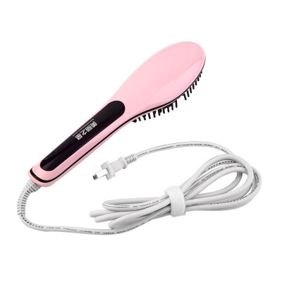 

2-in-1 Auto Electric Hair Straightener Comb LCD Iron Brush Auto Hair Massage PINK