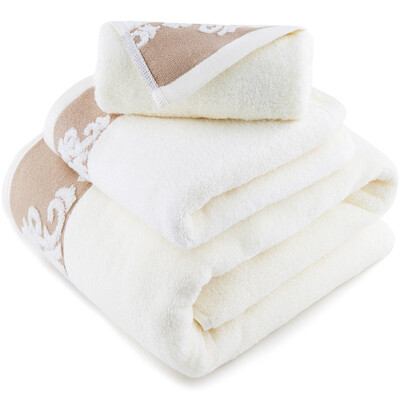 

Sanli pure cotton satin file totem pattern square towel towel towel three sets of gift box beige