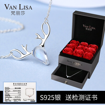 

Van Lisa 925 Silver Necklace Love Rubiks Cube Pendant Creative Rose Soap Flower Gift Box Jewelry Box Send Wife Tanabata Birthday Gift
