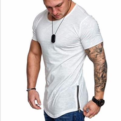 

2018 Summer Mens Pure Color T-shirt Round Neck Casual Wear Short Sleeved Slim Fit T-shirt