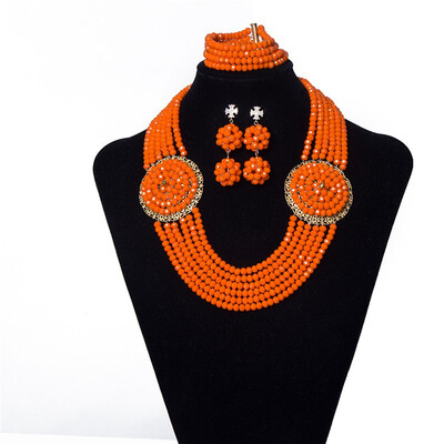 

Nigerian Bridal Wedding Beads Statement Necklace Bracelet Earrings Light Yellow 6 Row African Crystal Beaded Jewelry New Style