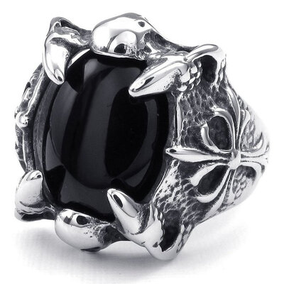 

Hpolw Mens High Quality Black Stonecrystal Mens Rings fashion Jewelry Gothic Vintage Gothic Dragon Claw Cross Skull ring