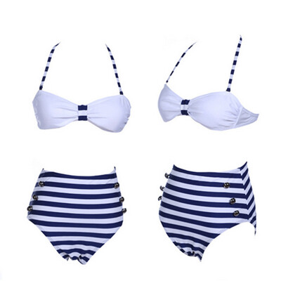 

Women'S ExploSion ModelS Navy Blue White Cup Red SwimSuit Wind WaiSted Bikini