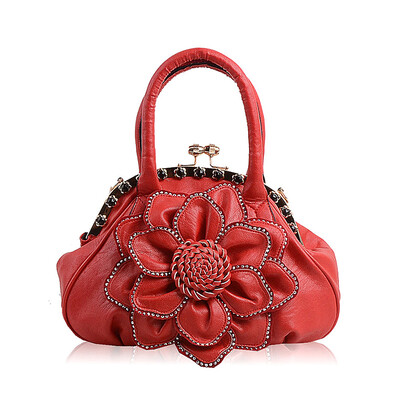 

2016 Luxury brand women diamond handbags large rose flowers bag shoulder bag fashion casual leather handbag messenger bag