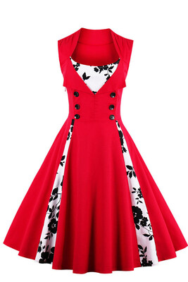 

MisShow 2017 Elegant Summer Dress Women Patchwork 50s 60s Vintage Dress Buttons Sleeveless Plus Size  - 4XL Retro Sundress