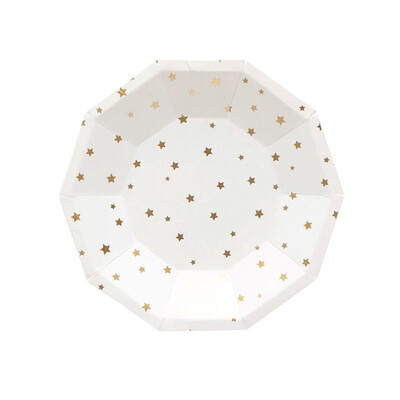 

FANLUS 6pcs Disposable Party Tableware Eco-Friendly Plates Dishes Cups Napkins for Party Golden Foil Stars