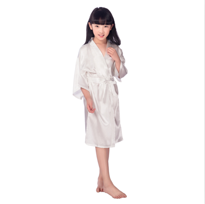 

Children Silk Nightgown Solid Color Summer Style Cardigan Robe Simulation Silk Nightgown