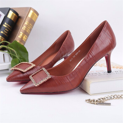 

SHUANGFENG High Heels Pumps Shoes Woman Genuine Leather Women Shoes 2018 Autumn New Sexy Crystal thin heels Ladies Shoes Female