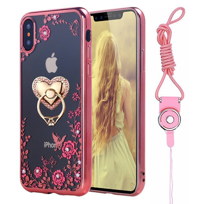 

Flower Diamonds Soft TPU Phone Cases for iphone x 8 7 6 5 SE Diamond Luxury Plating Phone Shell with Stand Holder&Sling