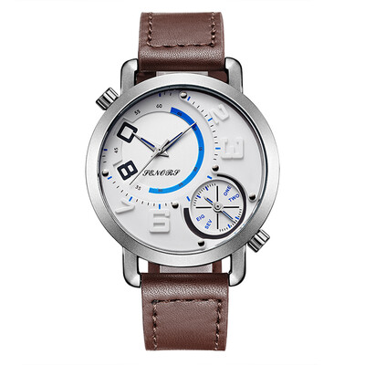 

Dual Time Zone Watch For Men Business Aoalog Quartz Leather band Wrist Watch Waterproof 30M