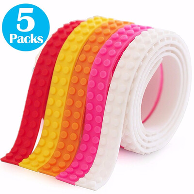 

Block Tapes for Toys Building Block Tape Non-Toxic Food Grade Silicone Toys for Kids Adults Multi Colour 2 Studs- 5 Packs