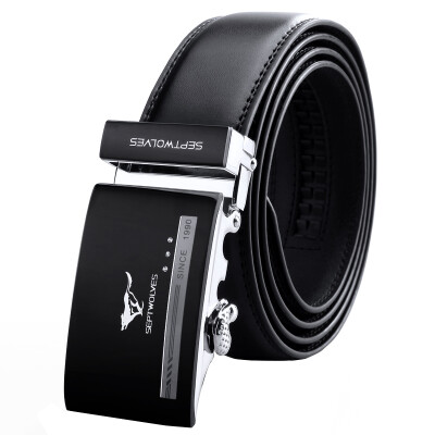 

Seven wolves belts male widened version of the business trend of leather automatic buckle men's belt casual belt with WA20438J black