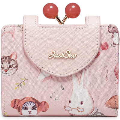 

JUST STAR JUST STAR new female wallet cute spoof kitten woman print cartoon long wallet Korean version of the ticket folder female purse JS355L Barbie powder