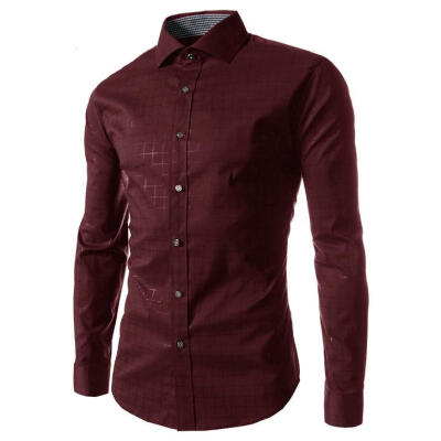 

Zogaa New Mens Shirt Fashion Printing Grid Long Sleeve